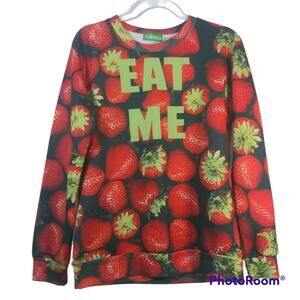 I SWAG EAT ME Strawberry Print Long Sweatshirt Novelty Size L